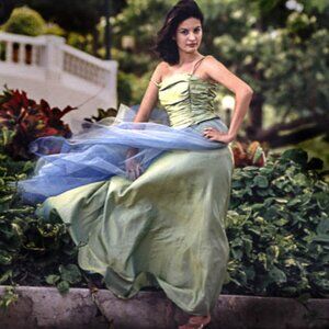 Vintage Scene Women Long Prom Sweet16 Party Gown Empire Tulle Dress Size 6